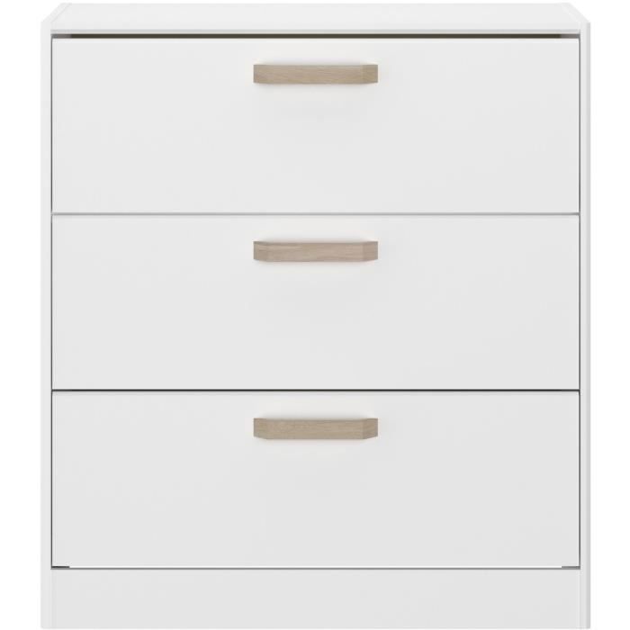 commode dream 3 tiroirs - panneau de particules - décor blanc - l79.7 x h87.8 x p43.8 cm
