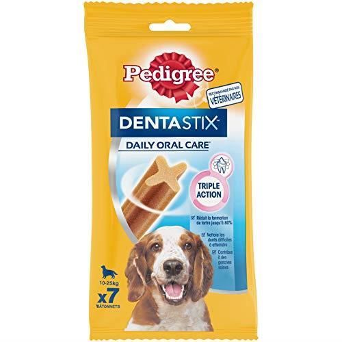 Comparer les prix de Pedigree Dentastix - Friandises pour moyen chien, 70 bâtonnets à mâcher pour l'hygiène bucco-dentaire (10 sachets de 7  33262