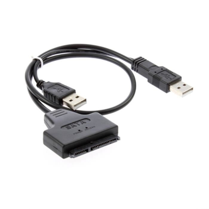 Câble adaptateur USB 2.0 vers SATA 7 + broches 22 pour disque dur 2,5 HDD  avec câble d'alimentation DISQUE DUR EXTERNE - Cdiscount Informatique
