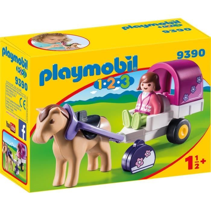PLAYMOBIL 1.2.3 - 9390 - Carriole avec cheval pour enfant de 18 mois et plus