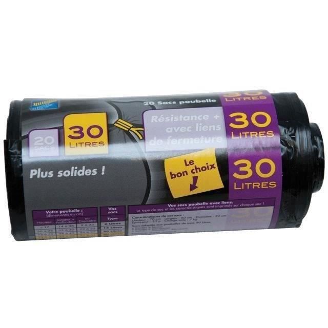 Lot de 150 sacs poubelles épais avec poignées de fermeture 30L