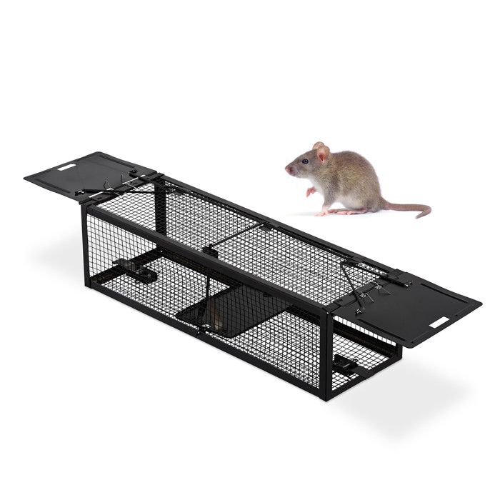 Piège de capture pliable pour petits animaux type lapin rat - 2 portes,  poignée - dim. 66L x 24l x 30H cm - acier