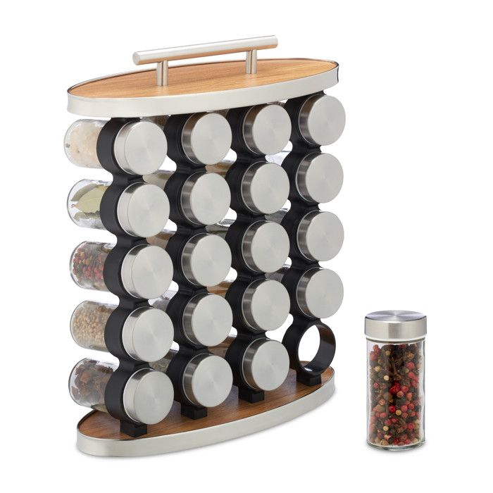Tourniquet à Épices Avec 16 Pots En Verre - Rangement Cuisine Rotatif 2 Étages - Couvercles Cuivrés Et Embouts Tamiseurs