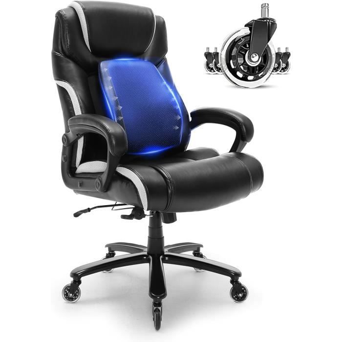Fauteuil De Bureau Charge 200KG, Chaise Bureau Ergonomique Dossier Inclinable Verrouillable, Accoudoirs Soutien Lombaire Réglables Appui-Tête Ajustable