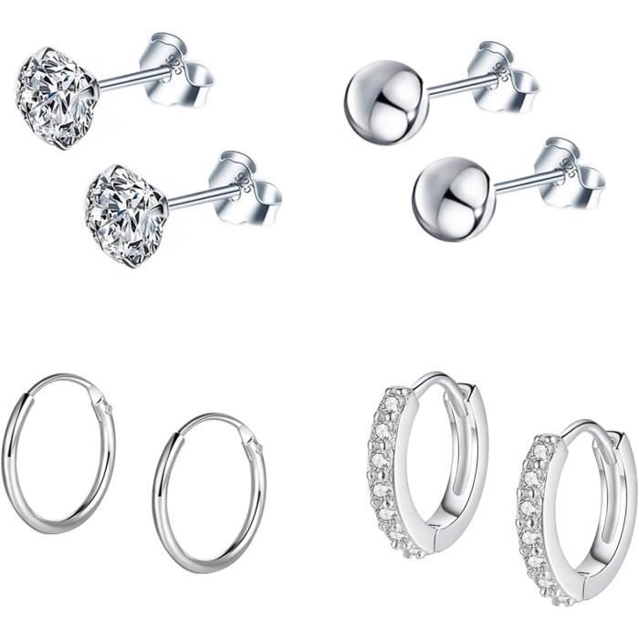 4 Paires De Boucles D'oreilles Créoles En Argent 925 - Tailles 6/8/10/12mm - Hypoallergénique, Plaqué Or 18k - Pour Femmes, Peaux Sensibles - 2