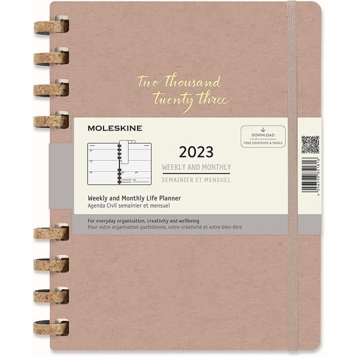 Agenda Mensuel Moleskine 2026 Format Large 13x21 Noir - Couverture Souple Et Fermeture Élastique
