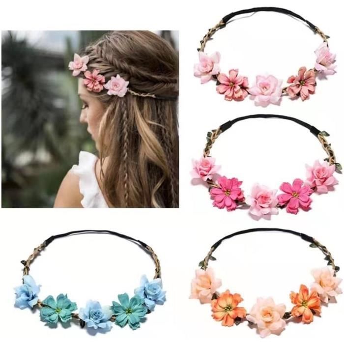 Couronne De Fleurs Halloween Pour Femme - Bandeau Cheveux Rose Orange Style Mexicain, Accessoire Festival Et Photo