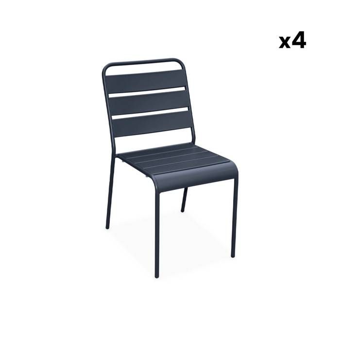 Lot de 4 chaises intérieur / extérieur en métal peinture antirouille empilables coloris gris