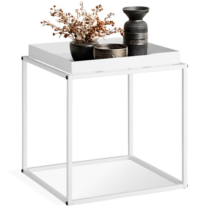 Table basse - TECTAKE - Table dappoint CAMBRIDGE en acier avec étagère et embouts pour le sol 40 x 40 x 44 cm - Blanc