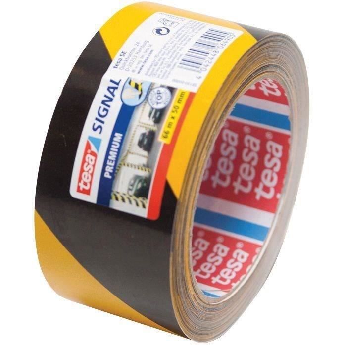 Ruban adhésif de signalisation - noir et jaune - 66 m x 50 mm