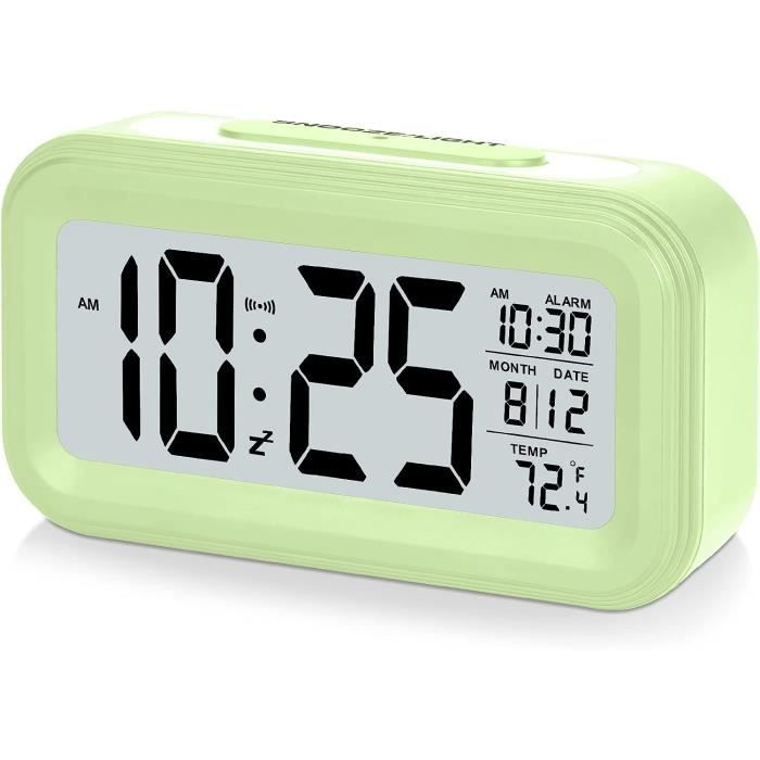 Réveil LED Incurvé Grand Écran ISpchen - Radio-Piloté, Snooze, Lumière, Vert Créatif