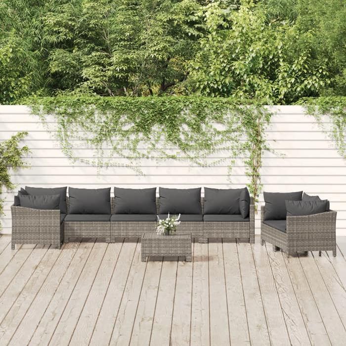 vidaXL Salon de Jardin avec Coussins 9 pcs Ensemble de Meubles de Terrasse Mobilier dExtérieur Canapé de Patio Moderne
