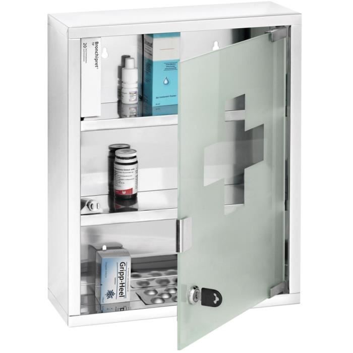 armoire à pharmacie en acier inox avec serrure 30x12x40cm - wenko - brillant