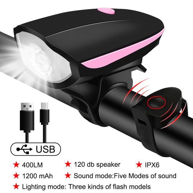 Phare De Vélo Avec Klaxon électronique 1 Pièce Rechargeable Par USB
