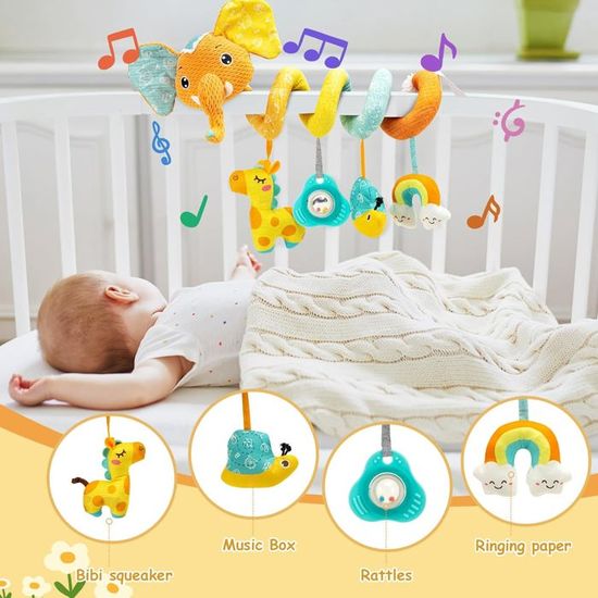 Jouet Spirale Musical Pour Poussette - Peluche Douce Avec Musique Et Sons - Éveil Sensoriel Pour Bébé 0-12 Mois