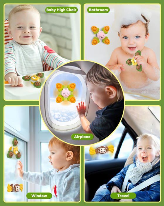 EOPUOZS – Lot De 3 Jouets Ventouse Spinner Pour Bébé (abeille, Carotte, Soleil), Tournent Avec Son, Favorisent La Motricité Et Couleurs, Cadeau 1-3 Ans