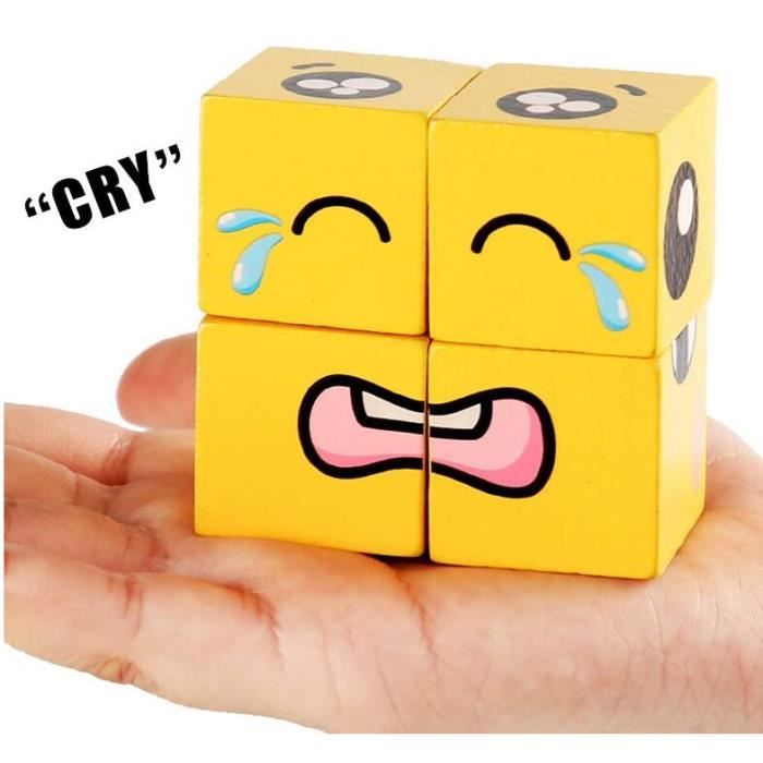 Cube de changement de visage - Expressions en bois - Puzzle de construction  - Jouets éducatifs logiques pour enfants de 3 ans et plus - Jouets  d'interaction parent-enfant ami : : Jeux et Jouets