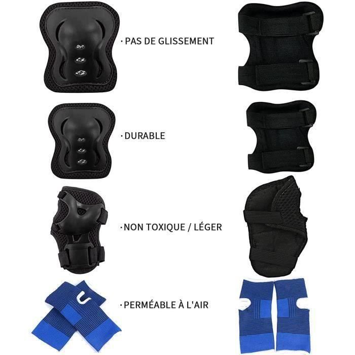 Set De Protections Enfant 6 Pièces – Genouillères, Coudières, Protège-poignets, Réglable, Tailles 3-8 Ans, Noir/rose/violet