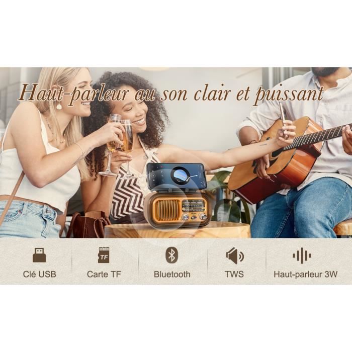 Radio Vintage PRUNUS J-170 - AM/FM/SW Avec Bluetooth Et USB
