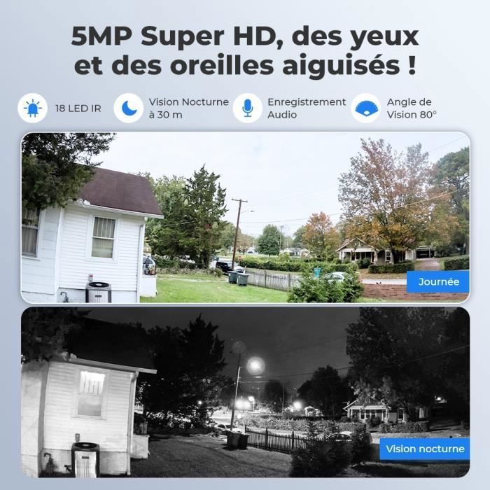 Reolink 2 Pièces 5MP Caméra IP PoE Dôme avec Détection Personne/Véhicule, Caméra de Surveillance Extérieure PoE, Etanche IP66, Vision Nocturne IR, Support Audio et Carte Micro SD, Time Lapse, RLC-520A