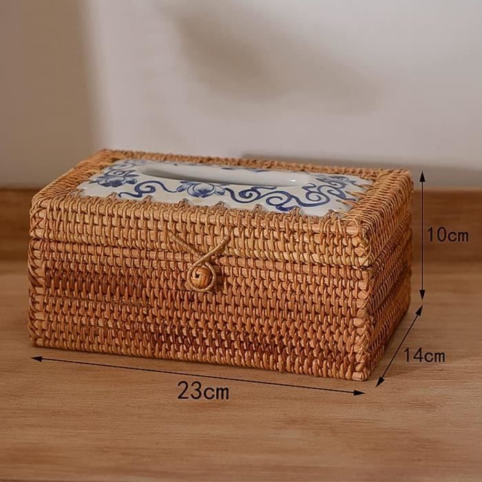 Boîte à Mouchoirs Tissée Rectangulaire en Herbe de Mer Naturelle pour Salle de Bain, Chambre, Étagères, Salon Bureau, Table - 8.23 Pouces x 4.72 Pouces x 3.54 Pouces