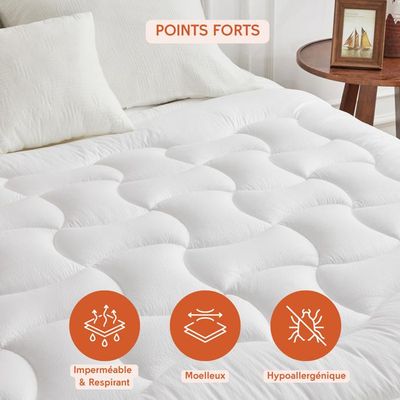 Surmatelas 160x200cm 1200GSM Microfibre Respirant Hypoallergénique - Bonnet Extensible Jusqu'à 35cm
