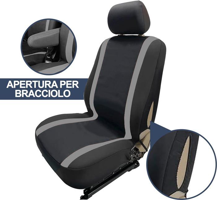 Housses De Siège Auto Fiat Punto 1993-2010 - Jeu Complet Avant/Arrière - Tissu Polyester Noir/Bleu - Made In Italy