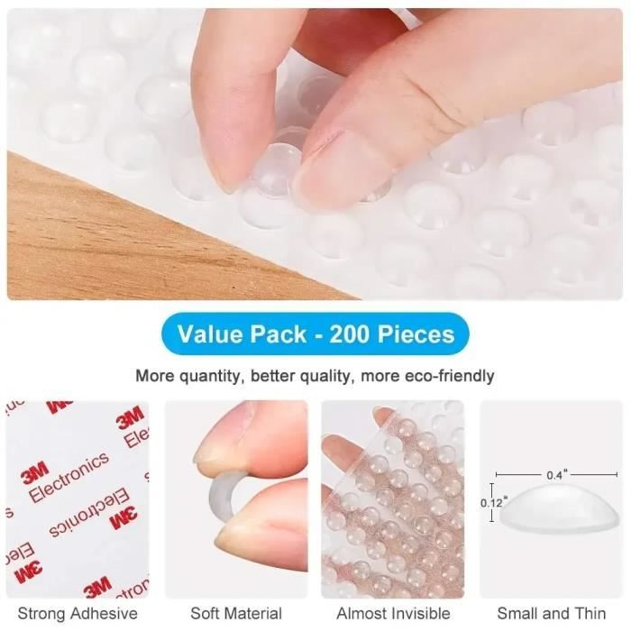 Tampon caoutchouc, tampon élastique transparent, 10 x 3 mm, 3005720. Tampon  de protection en silicone de 100 pièces avec dos auto-adhésif pour porte