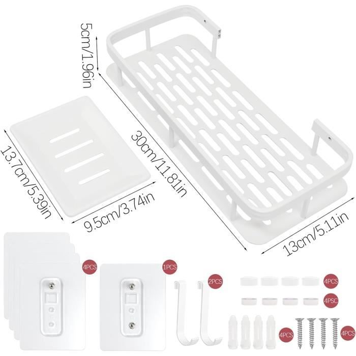 Étagère De Douche Suspendue Sans Percage - Rangement Salle De Bain En Aluminium Gris - 29x12x37 Cm