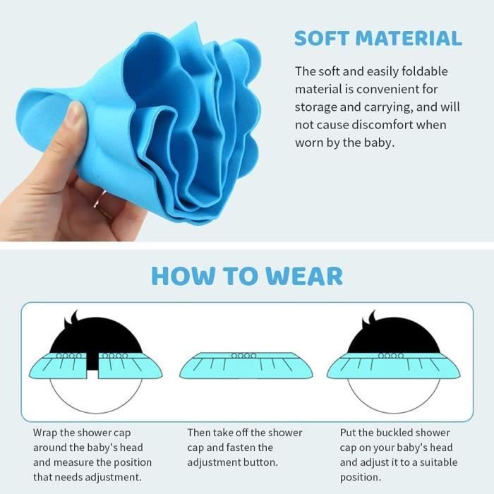 Bonnet De Douche Bébé Réglable - Matériau EVA Souple, Protège Yeux Et Oreilles - Facile à Mettre, Réutilisable