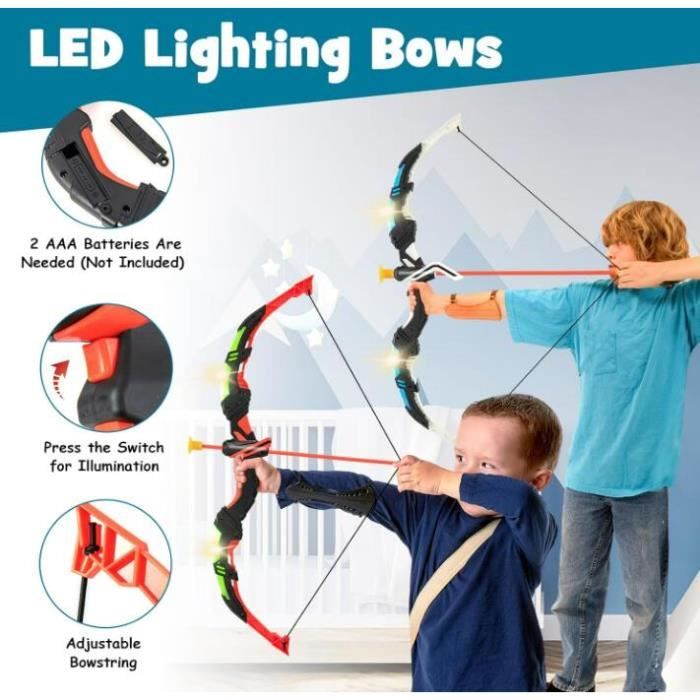 Kit Tir à L'arc Enfant Avec LED - 1 Arc, 10 Flèches Ventouse, 1 Cible, 1 Carquois, à Partir De 6 Ans (piles Non Incluses)