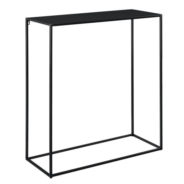 Table Console Entrée Noir Mat 92x33x81cm - Avec étagère Et Compartiment Rangement - Acier, Design Moderne