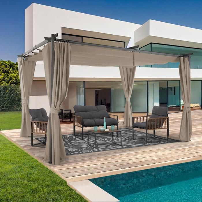Pergola Scorrevole Da Giardino 3x4 M - Gazebo Con Tela Tortora - Struttura Acciaio - Foto 8