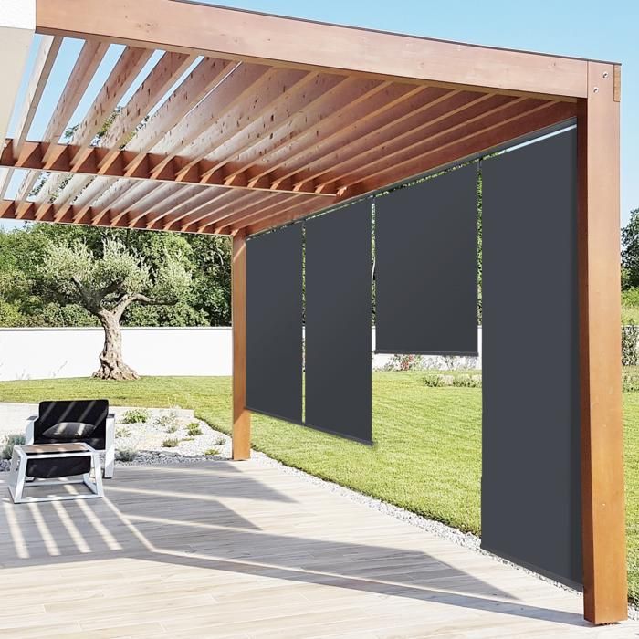 Lot de 2 Stores rétractables pergola - 124 x 225 cm - Gris Anthracite