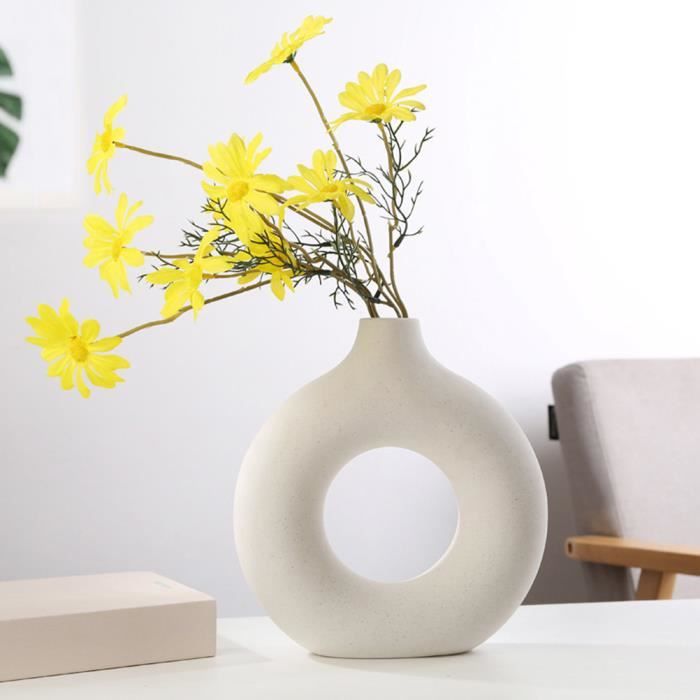 Vase décoratif QQMORA Anneau Céramique Style scandinave Riz blanc