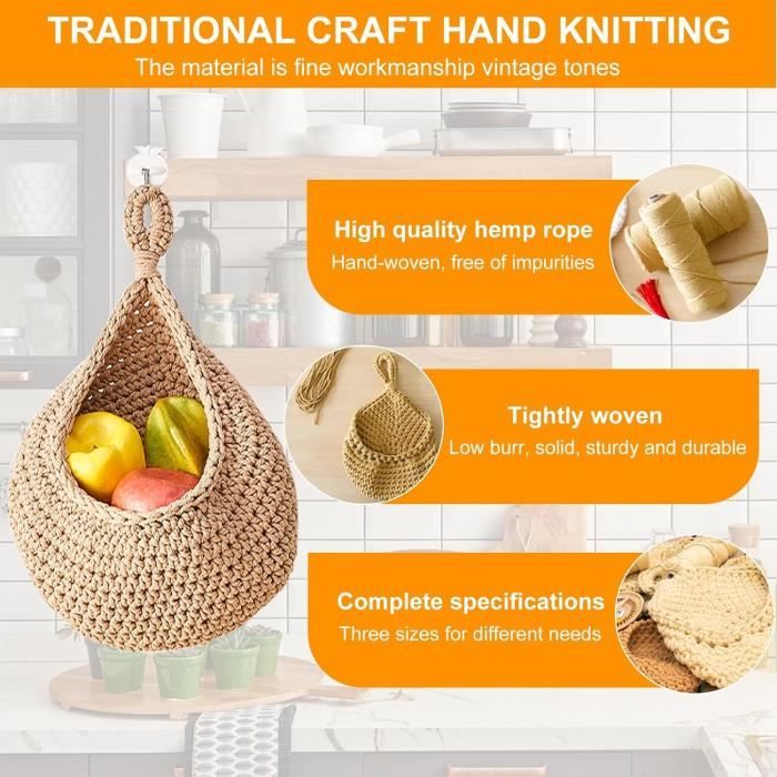 Petit Panier Osier Panier Suspendu Boho En Jute - Corbeille à Fruits Murale Tressée Main - Rangement Déco Pour Cuisine Et Salon Fait Main Respirant