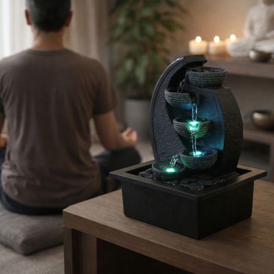 Fontaine D'intérieur Cascade 4 Niveaux Bkasi Zen'Light - Effet Pierre Naturelle Avec LED Colorées - Déco Zen Et Relaxante