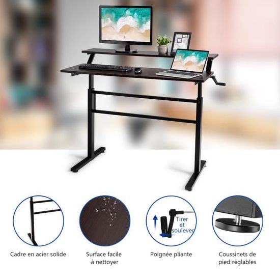 Costway Bureau Assis Debout Reglable En Hauteur75 113 Cm Avec Manivelle Pliable Mabuel Table D Ordinateur Egonomique Cadre En Acier Achat Vente Bureau Bureau Assis Debout Soldes Sur Cdiscount Des Le