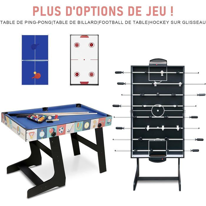 Baby Foot Enfant Table De Jeux 4 En 1 - Baby-foot, Billard, Tennis De