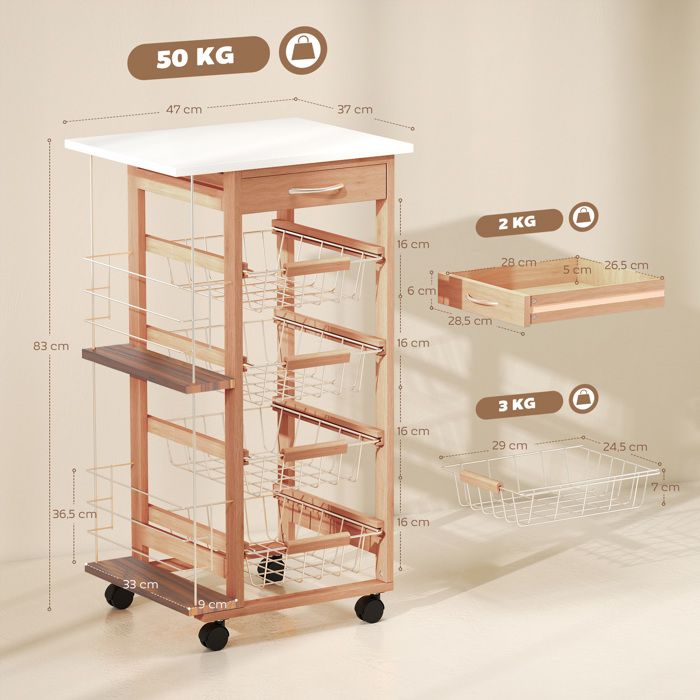 Desserte de cuisine à roulettes - HOMCOM - 4 niveaux - 2 paniers, étagères et crochets latéraux - 40 x 38 x 111 cm - noyer - Maison Desserte de cuisine à roulettes - HOMCOM - 4 niveaux - 2 paniers, étagères et crochets latéraux - 40 x 38 x 111 cm - noyer - Maison
