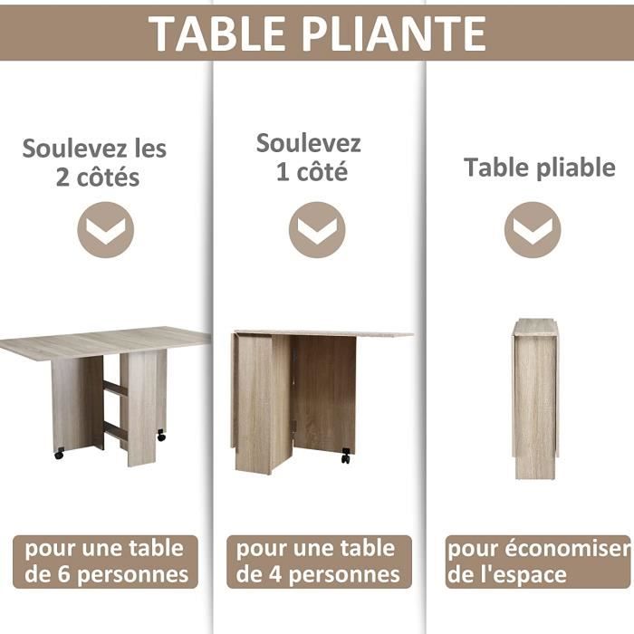 Table pliable mobile 140L x 80l x 74H cm coloris chêne