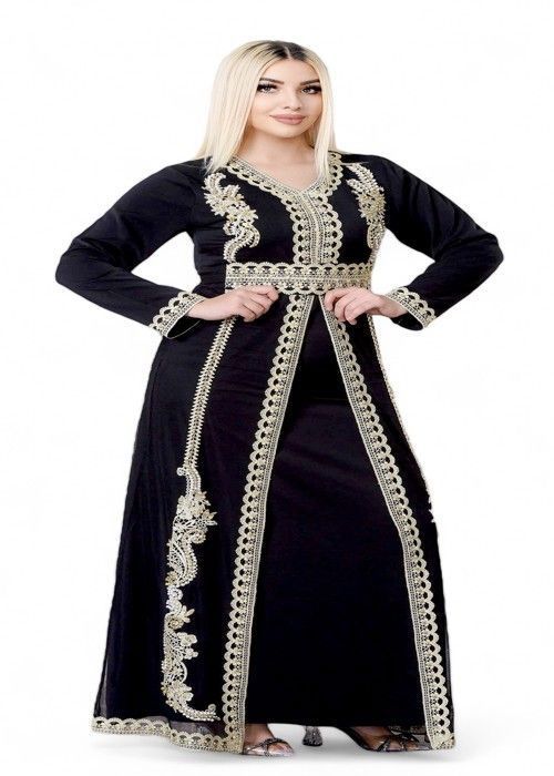 Caftan marocain Noir tenue oriental abaya karakou djellaba NOIR