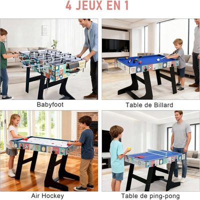 Table Multijeu 4 En 1 Pliable – Babyfoot Billard Ping-Pong Hockey – 107x61x81,5 Cm – Enfants Adultes
