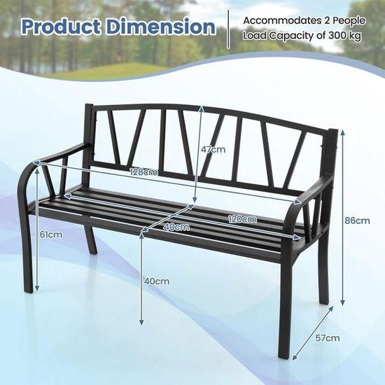GOPLUS Banc Extérieur Jardin Élégant Pour 2 Personnes - 127 X 63 X 89 CM, Banquette Métal Charge 320KG, Dossier Ajouré Motif Romantique Bronze