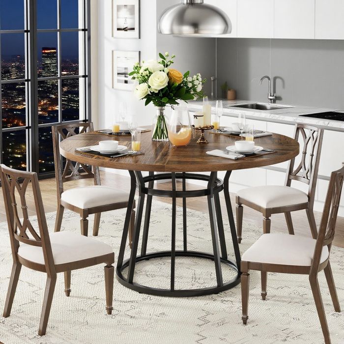 Table Ronde 110cm Moderne Table à Manger Ronde 110cm JZGORC - Base Tulipe Noir - Pour 4-6 Personnes Table Ronde Manger 110cm