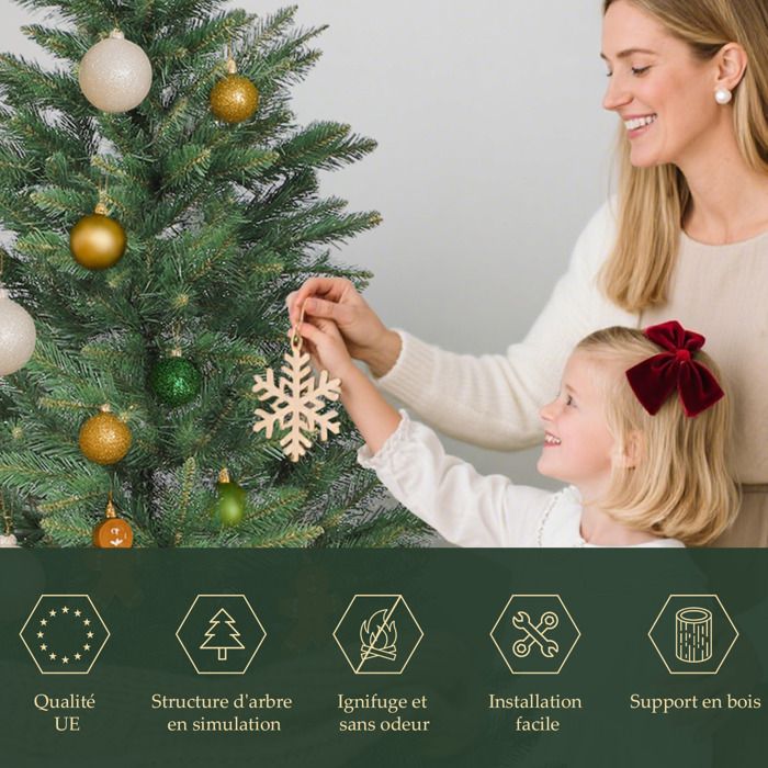 Sapin De Noël Artificiel DEWINNER 180 Cm - 573 Branches PVC/PE, Socle Bois | Montage Facile, Vert émeraude Réaliste