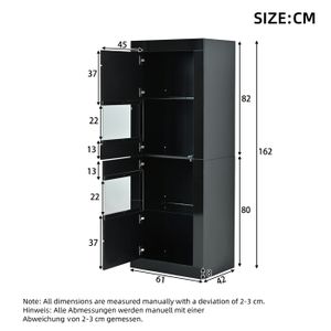 Armoire à vitrine - DILWE - Noir - 82,5x30,5x185,5 cm - 2 portes