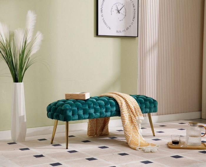 Wahson Banc De Lit En Velours Gris - Banquette Entrée Moderne Avec Coussin Épais Et Pieds Or