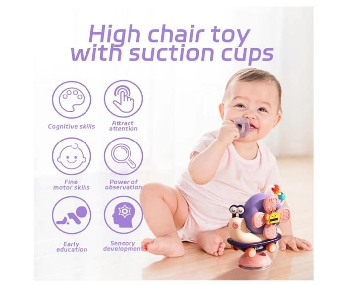 Jouet à Ventouse Montessori – Escargot à Roues – 6 Mois à 12 Ans – Fixation Solide – Baignoire, Chaise Haute, Voyage – Développe La Motricité Fine