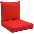 Lot de 2 coussins matelas assise dossier pour chaise de jardin fauteuil polyester rouge-0
